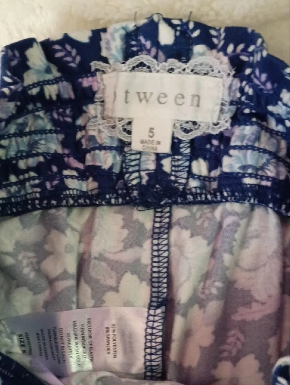 btween Navy and White Floral Smocked Ruffle One-Piece